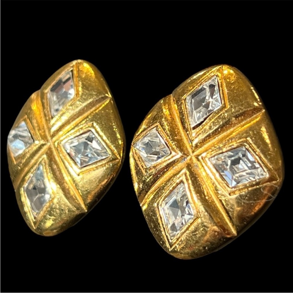 CHANEL 24K Gold and Crystal Geometric Earrings